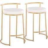 Round Fuji 26" Counter Stool in Gold & White Leatherette (Set of 2)